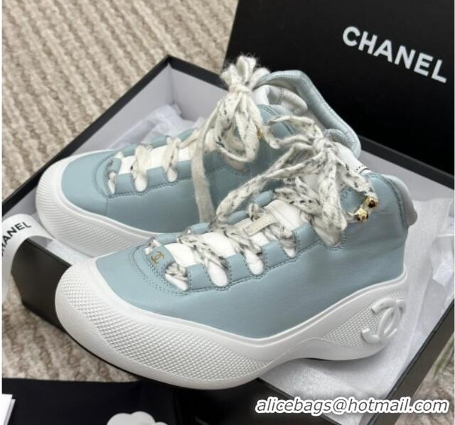 Discount Chanel Coco Neige Leather Snow Sneakers 5cm Blue 220180