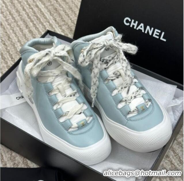 Discount Chanel Coco Neige Leather Snow Sneakers 5cm Blue 220180