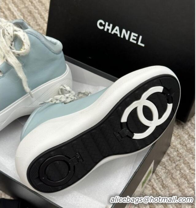 Discount Chanel Coco Neige Leather Snow Sneakers 5cm Blue 220180