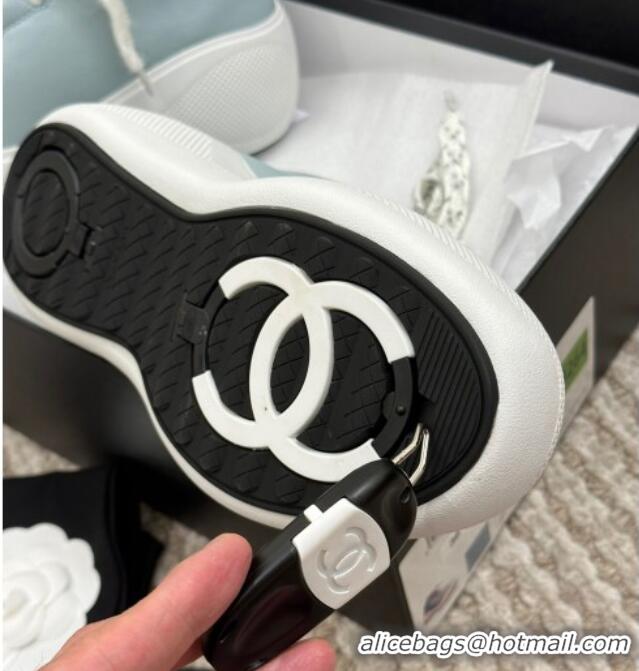 Discount Chanel Coco Neige Leather Snow Sneakers 5cm Blue 220180