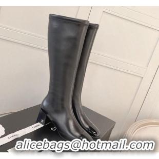 Best Quality Chanel Classic Lambskin and Patent Leather High Boot 5cm in Mink Fur Lining Black 120182