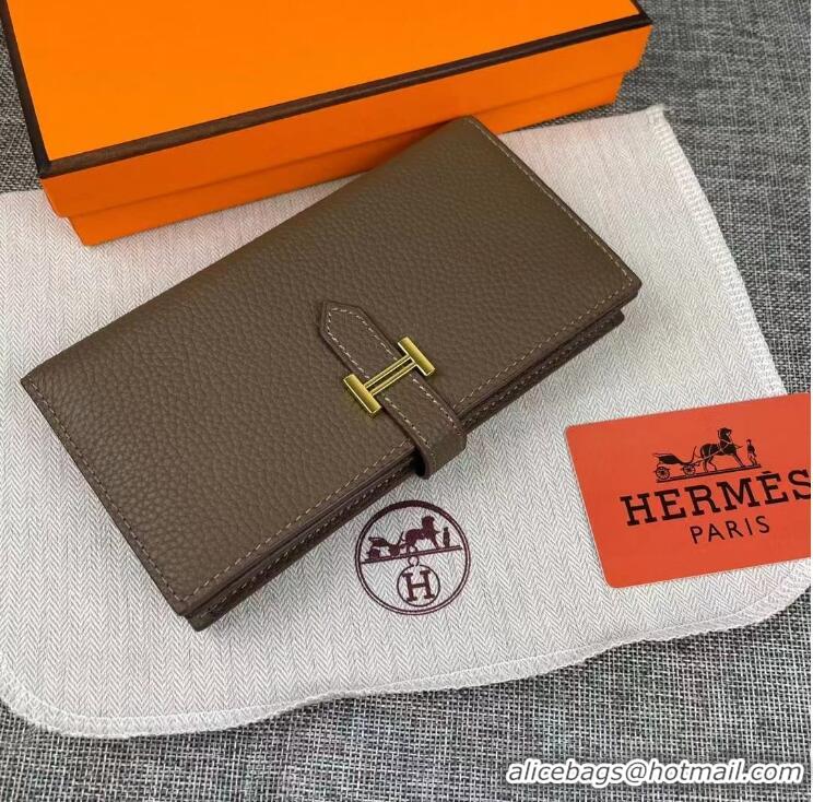 ​New Fashion Hermes Constance Long Wallets Calfskin Leather H6023 Grey Gold