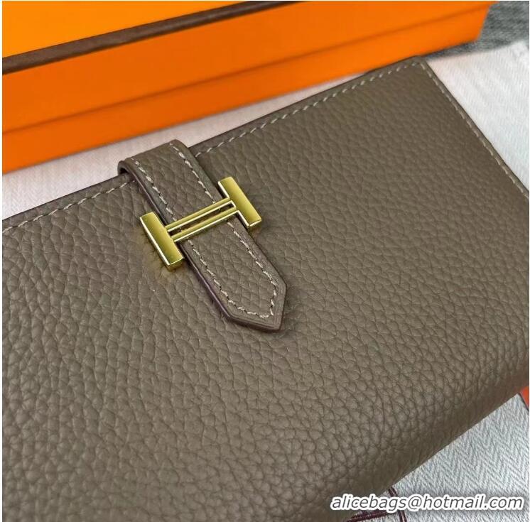 ​New Fashion Hermes Constance Long Wallets Calfskin Leather H6023 Grey Gold