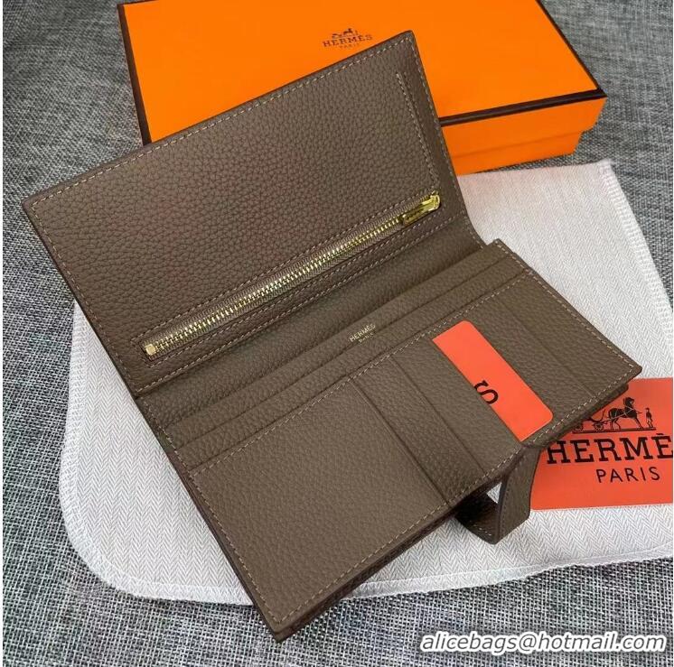 ​New Fashion Hermes Constance Long Wallets Calfskin Leather H6023 Grey Gold