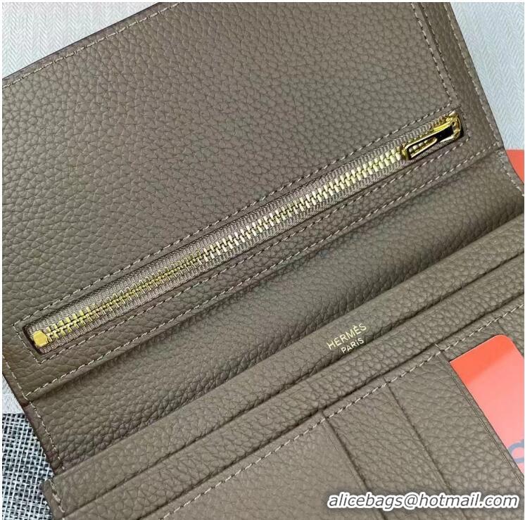 ​New Fashion Hermes Constance Long Wallets Calfskin Leather H6023 Grey Gold