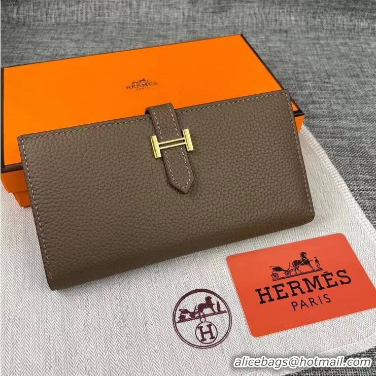 ​New Fashion Hermes Constance Long Wallets Calfskin Leather H6023 Grey Gold