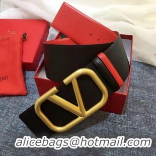 Best Product Valentino Original Calf Leather Belt 7.0CM V96783-2 Black&Red