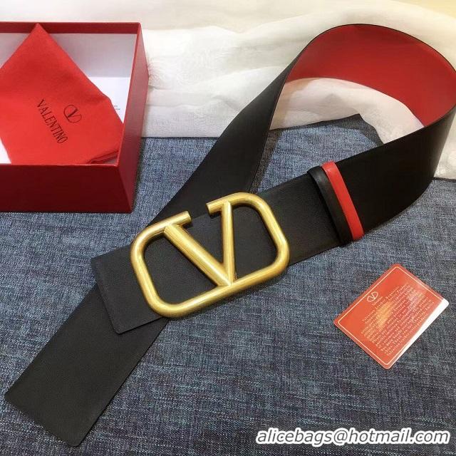 Best Product Valentino Original Calf Leather Belt 7.0CM V96783-2 Black&Red