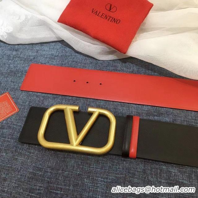 Best Product Valentino Original Calf Leather Belt 7.0CM V96783-2 Black&Red