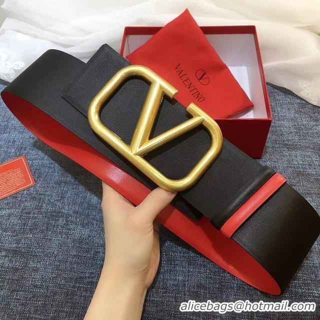 Best Product Valentino Original Calf Leather Belt 7.0CM V96783-2 Black&Red