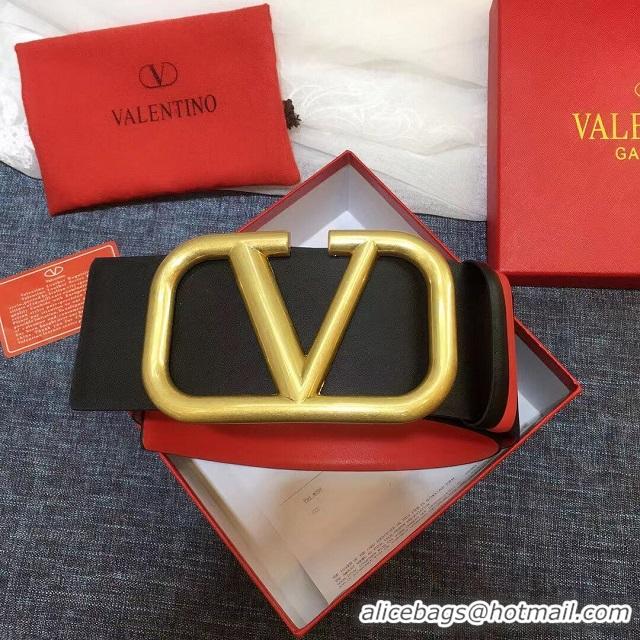 Best Product Valentino Original Calf Leather Belt 7.0CM V96783-2 Black&Red