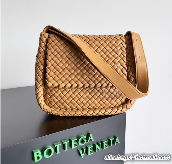 Top Quality Bottega Veneta Small padded intreccio leather shoulder bag 709418 Caramel