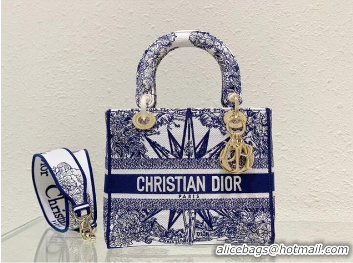 Buy Discount DIOR MEDIUM LADY D-LITE BAG Blue Multicolor Re ve dInfini Embroidery M0565O