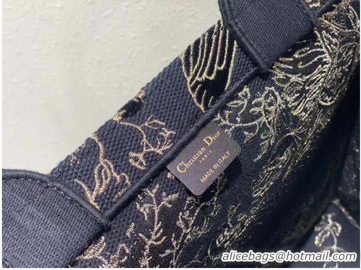 Promotional LARGE DIOR BOOK TOTE Black Dior Jardin dHiver Embroidered Cotton with Velvet and Gold-Tone Metallic Thread M