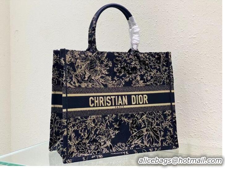 Promotional LARGE DIOR BOOK TOTE Black Dior Jardin dHiver Embroidered Cotton with Velvet and Gold-Tone Metallic Thread M