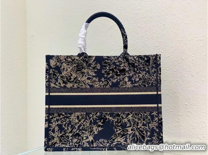 Promotional LARGE DIOR BOOK TOTE Black Dior Jardin dHiver Embroidered Cotton with Velvet and Gold-Tone Metallic Thread M