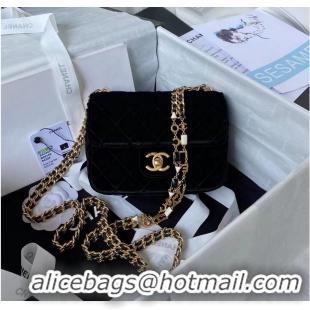 Promotional Chanel MINI FLAP BAG Velvet & Gold-Tone Metal AS3442 Black