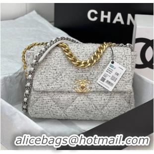 Reasonable Price CHANEL 19 HANDBAG Cotton Tweed AS1161 white