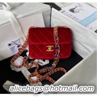 Super Quality Chanel 22 MINI FLAP BAG Velvet & Gold-Tone Metal AS3442 Red