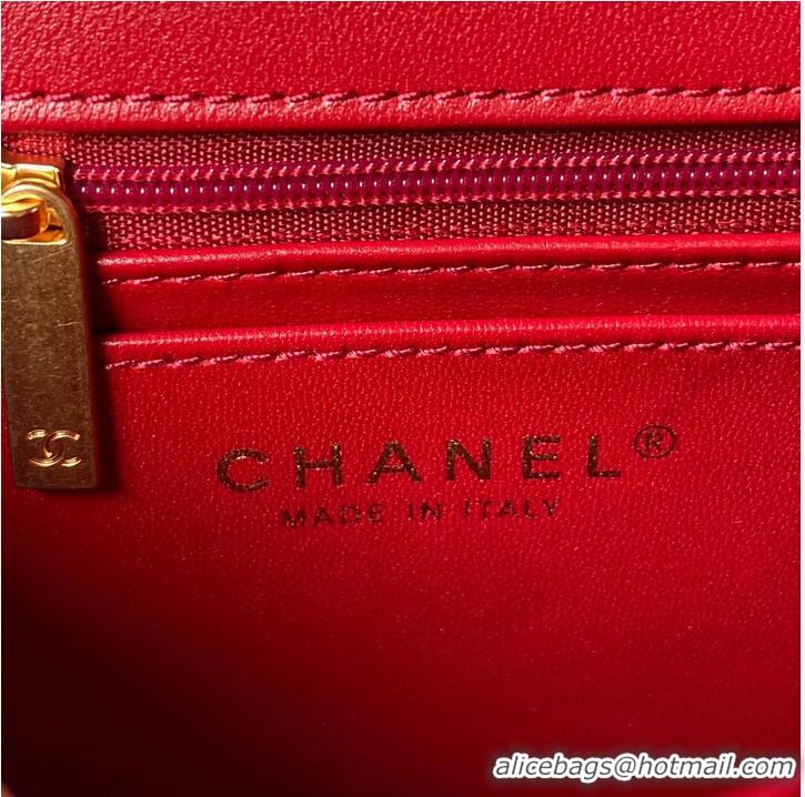 Super Quality Chanel 22 MINI FLAP BAG Velvet & Gold-Tone Metal AS3442 Red