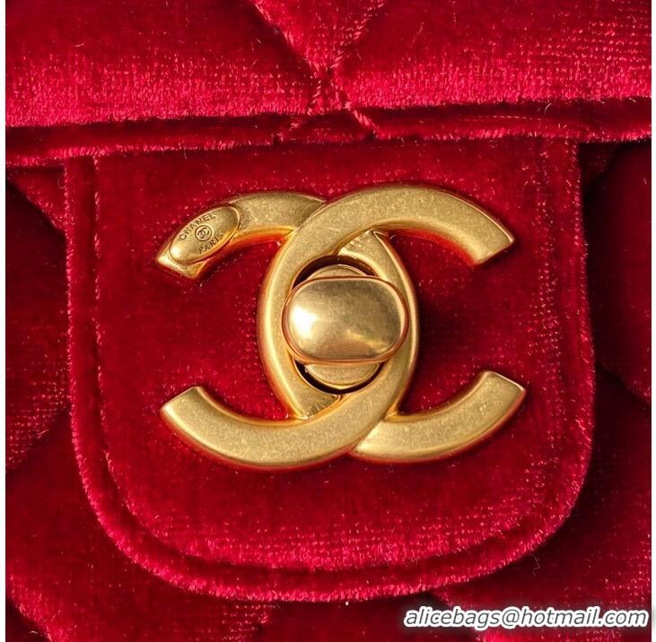 Super Quality Chanel 22 MINI FLAP BAG Velvet & Gold-Tone Metal AS3442 Red