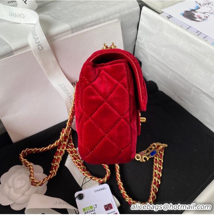 Super Quality Chanel 22 MINI FLAP BAG Velvet & Gold-Tone Metal AS3442 Red