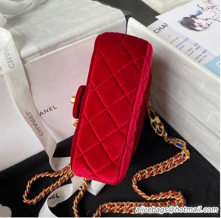 Super Quality Chanel 22 MINI FLAP BAG Velvet & Gold-Tone Metal AS3442 Red