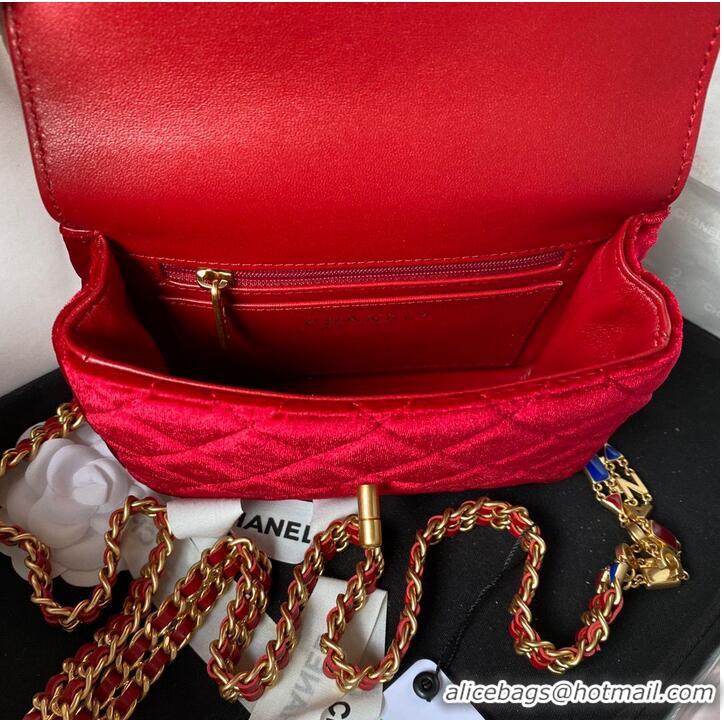 Super Quality Chanel 22 MINI FLAP BAG Velvet & Gold-Tone Metal AS3442 Red