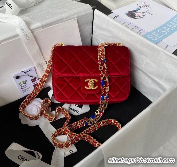 Super Quality Chanel 22 MINI FLAP BAG Velvet & Gold-Tone Metal AS3442 Red