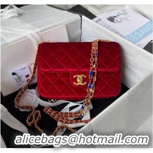 Top Quality Chanel 22 FLAP BAG Velvet & Gold-Tone Metal AS3432 Red