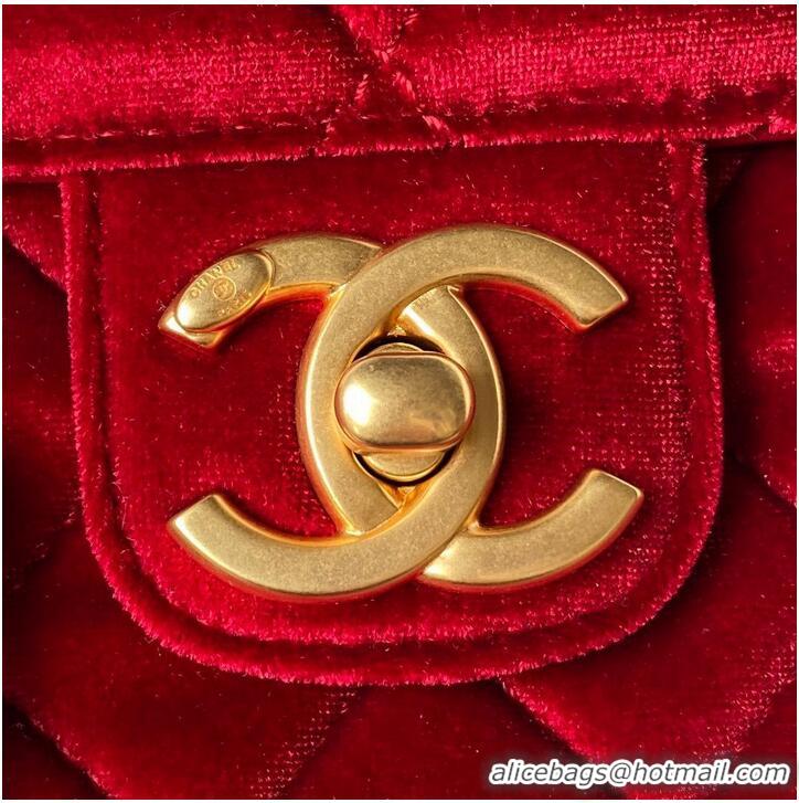 Top Quality Chanel 22 FLAP BAG Velvet & Gold-Tone Metal AS3432 Red