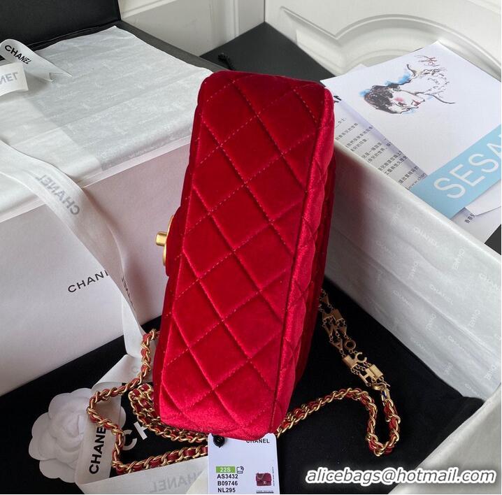 Top Quality Chanel 22 FLAP BAG Velvet & Gold-Tone Metal AS3432 Red