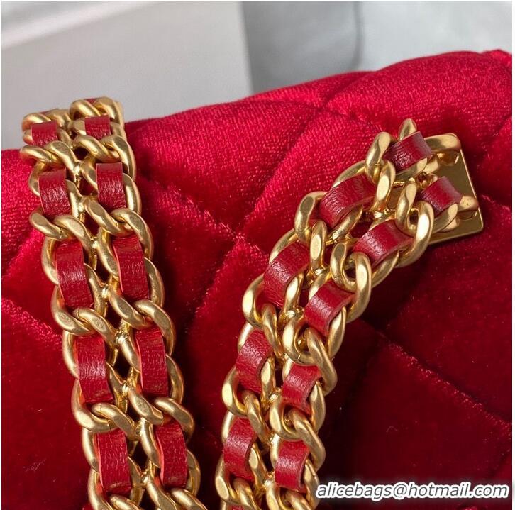 Top Quality Chanel 22 FLAP BAG Velvet & Gold-Tone Metal AS3432 Red