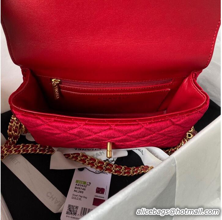 Top Quality Chanel 22 FLAP BAG Velvet & Gold-Tone Metal AS3432 Red