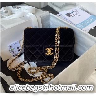 Buy Cheap Chanel 22 FLAP BAG Velvet & Gold-Tone Metal AS3432 Black