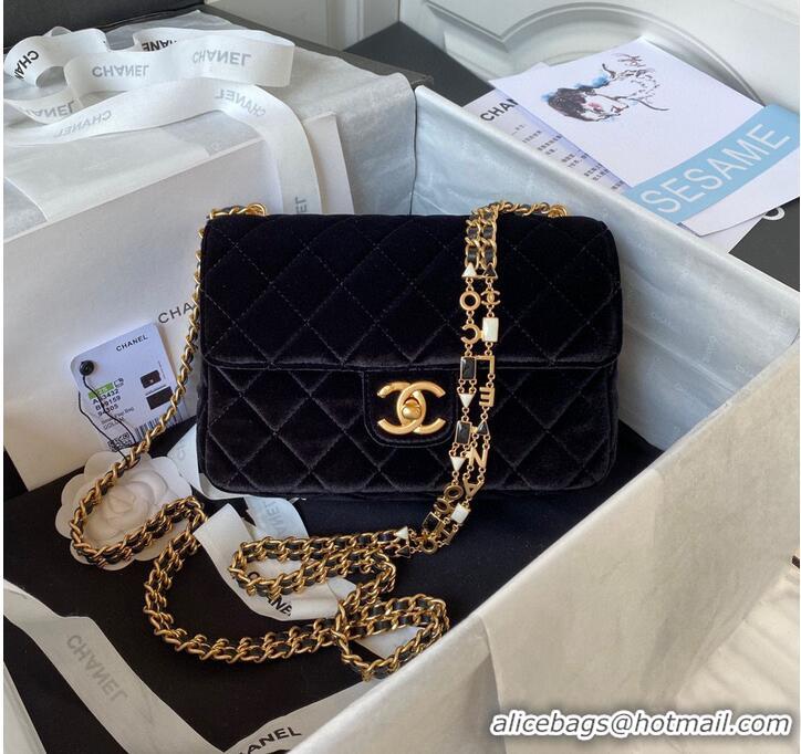 Buy Cheap Chanel 22 FLAP BAG Velvet & Gold-Tone Metal AS3432 Black