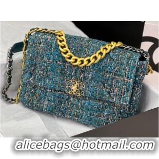 Pretty Style CHANEL 19 HANDBAG Cotton Tweed AS1161 blue