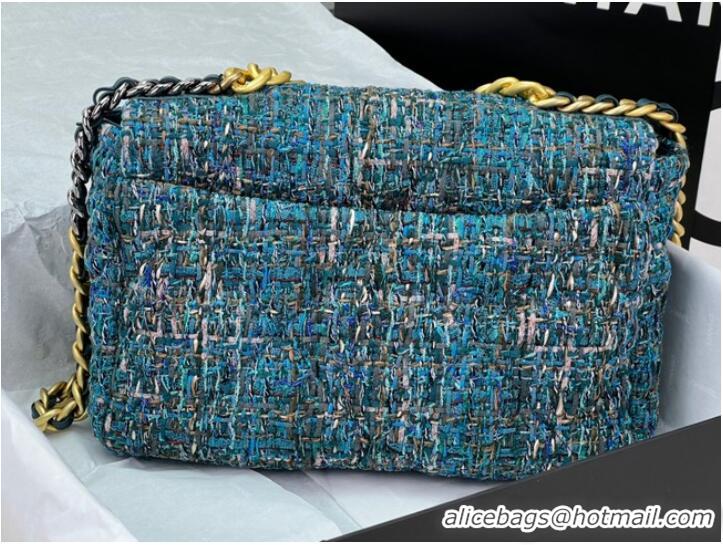 Pretty Style CHANEL 19 HANDBAG Cotton Tweed AS1161 blue