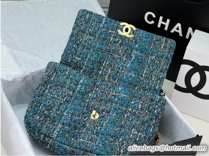 Pretty Style CHANEL 19 HANDBAG Cotton Tweed AS1161 blue