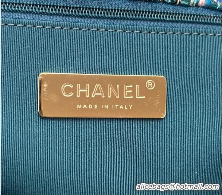 Pretty Style CHANEL 19 HANDBAG Cotton Tweed AS1161 blue