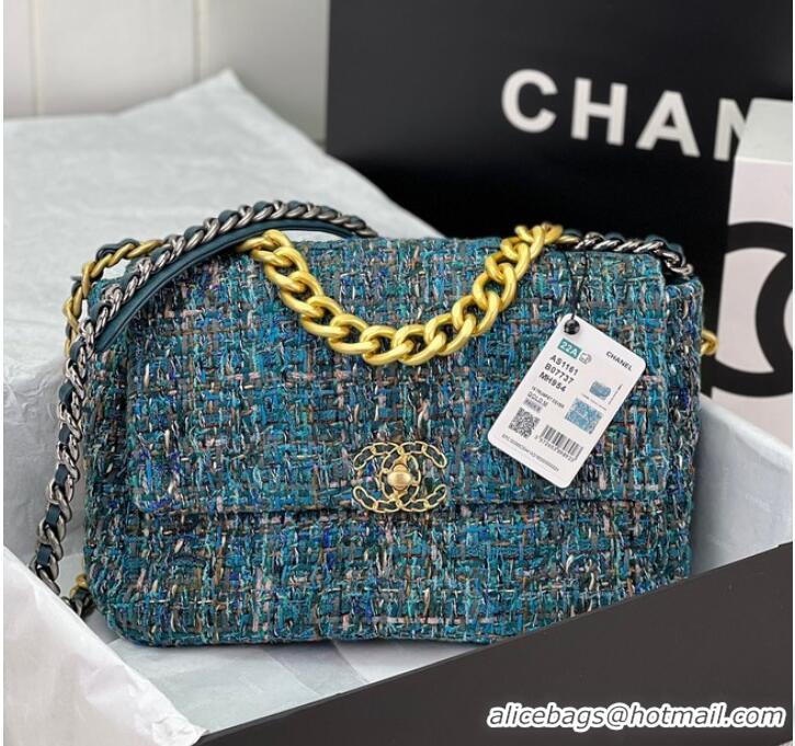 Pretty Style CHANEL 19 HANDBAG Cotton Tweed AS1161 blue