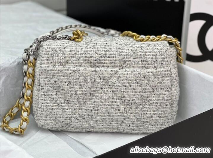 Reasonable Price CHANEL 19 HANDBAG Cotton Tweed AS1160 white