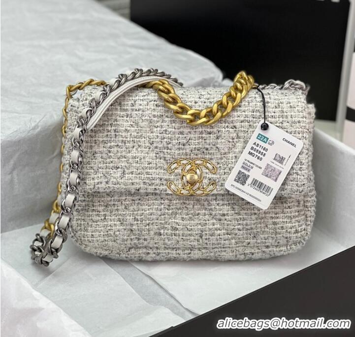 Reasonable Price CHANEL 19 HANDBAG Cotton Tweed AS1160 white