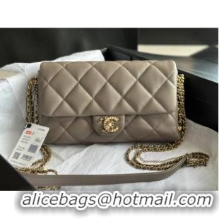 Reasonable Price CHANEL FLAP BAG Lambskin & Gold-Tone Metal AS2563 gray