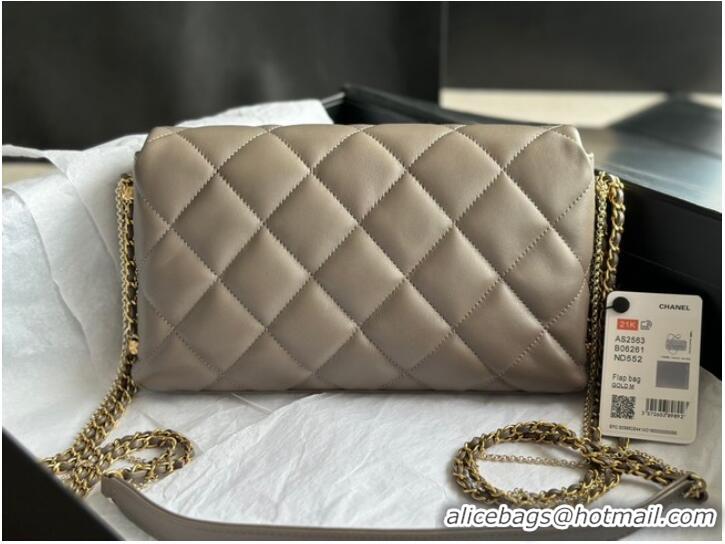 Reasonable Price CHANEL FLAP BAG Lambskin & Gold-Tone Metal AS2563 gray