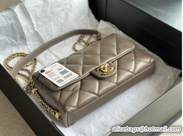 Reasonable Price CHANEL FLAP BAG Lambskin & Gold-Tone Metal AS2563 gray