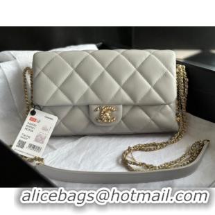 Famous Brand CHANEL FLAP BAG Lambskin & Gold-Tone Metal AS2563 light gray