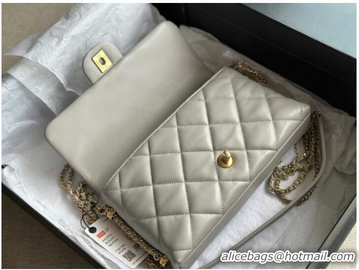 Famous Brand CHANEL FLAP BAG Lambskin & Gold-Tone Metal AS2563 light gray