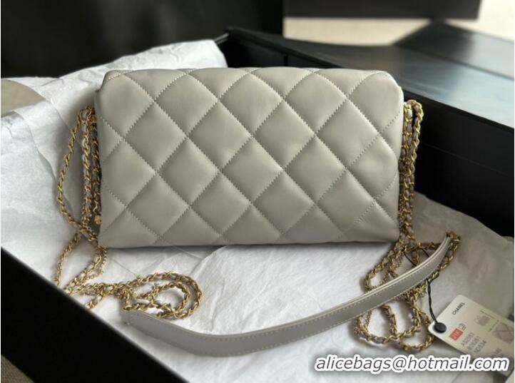 Famous Brand CHANEL FLAP BAG Lambskin & Gold-Tone Metal AS2563 light gray