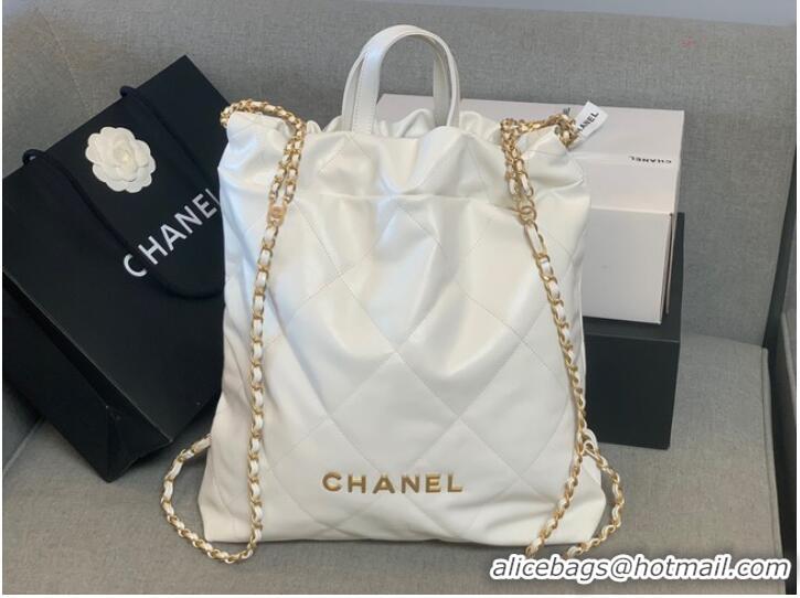 Famous Brand LARGE BACK PACK CHANEL 22 AS3313 WHITE&GOLD